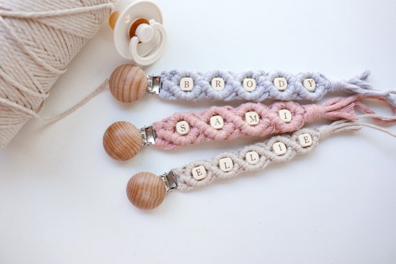 pacifier chain PACIFIER HOLDER MACRAME sensory toy handmade natural toy macrame baby shower new mom gift