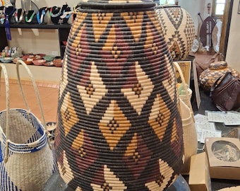 Zulu Traditional Basket with a lid 67cm 26", Ukhamba Lid Basket South African Basket woven Basket Unique African Baskets Home Decor Basket