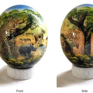 Decoupaged Ostrich Egg - Wildlife Scene, Painted Ostrich Egg, South African Ostrich Egg, Big 5 Ostrich Egg, Wildlife Ostrich Egg, Curio