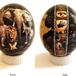 Decoupaged Ostrich Egg - Wildlife Scene, Painted Ostrich Egg, South African Ostrich Egg, Big 5 Ostrich Egg, Wildlife Ostrich Egg, Curio