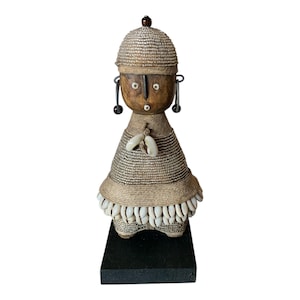 Namji Doll Silver 8.2&quot;, Fertility Doll, Namji Doll, Cameroon Doll, Wooden Doll, African Doll, Beaded Doll, Cowrie Shells Doll, African