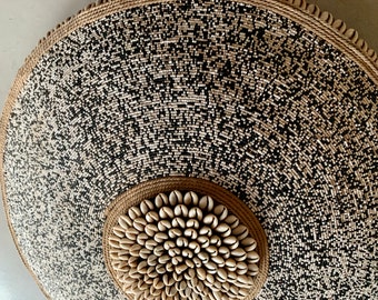 African Beaded Shield 55cm 22", Beaded and Cowrie Shell Shield, African Shield, African wall decor, Tikar Beaded Shield, Large Wall Shield