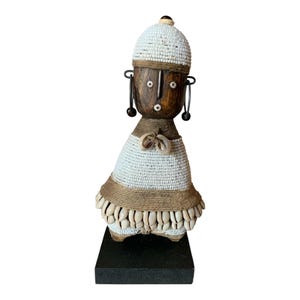 Namji Doll White 8.2&quot;, Fertility Doll, Namji Doll, Cameroon Doll, Wooden Doll, African Doll, Beaded Doll, Cowrie Shells Doll, African