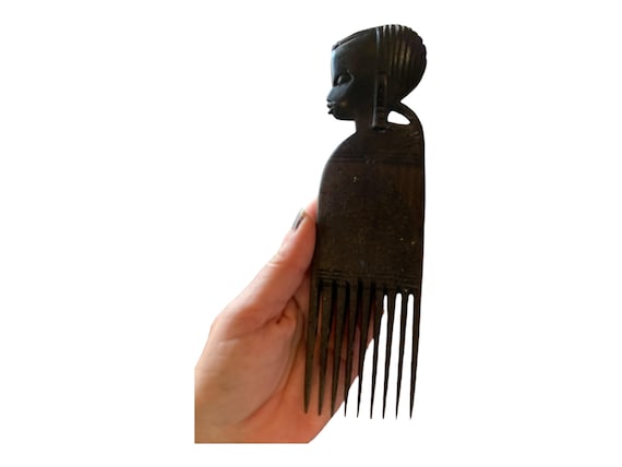 Vintage African Wood Carved Comb Vintage Wooden Ebony Hair Comb 19cm 7.5 main image 2