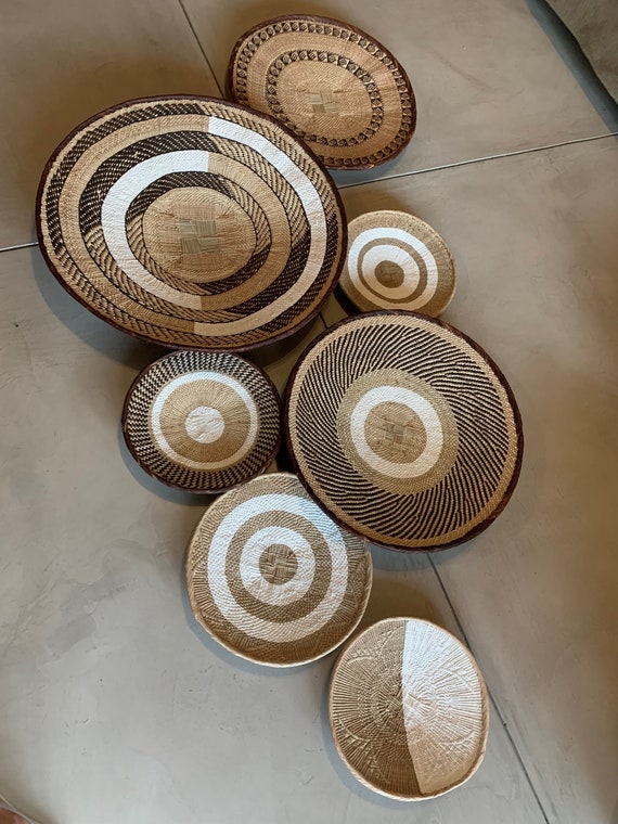 Painted Tonga Binga Wall Baskets White 11.8