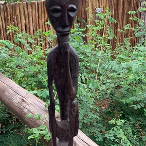 African Wood Hand Carved Tribal Man 14.6&quot;, Wooden Figure, West African, Wood African Artifact, African Statue, Man Statue African Artifact