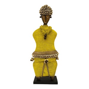 Namji Doll Yellow Beads 40cm 16&quot;, Fertility Doll, Namji Doll, Wooden Doll, African Beaded Doll, African Decor, Beaded Dolls, Cowrie