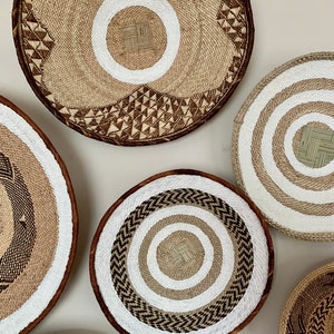 Painted Tonga Binga Wall Baskets White 11.8&quot;to 20&quot; 30cm to 50cm, Binga Baskets, Wall Decor, African Wall Baskets, Wall Baskets African Decor