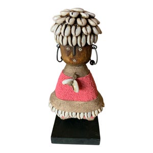 Namji Doll Pink 8.2&quot;, Fertility Doll, Namji Doll, Cameroon Doll, Wooden Doll, African Doll, Beaded Doll, Cowrie Shells Doll, African