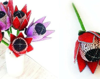 Beaded Handmade African Protea 21.2" Unique gifts African Decor, African Art, Beaded Art, African Wire Sculpture, Wire Beaded Protea Beading