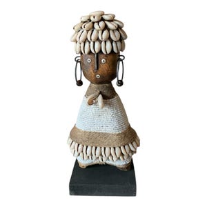 Namji Doll White 21cm 8.2&quot;, Fertility Doll, Namji Doll, Cameroon Doll, Wooden Doll, African Doll, Beaded Doll, Cowrie Shells Doll, African