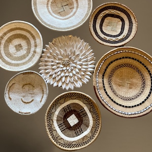 Painted Tonga Wall Baskets with tactile designs, 11.8&quot;to 20&quot; 30cm to 50cm, Binga Baskets, Wall Decor, African Baskets, Wall Baskets African