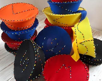 Zulu Hats Beaded Adult 11", Traditional Zulu Hat, Wall Decor, Wedding Decor, Events Decor, Home Decor, African Decor, Woven Hats African Hat