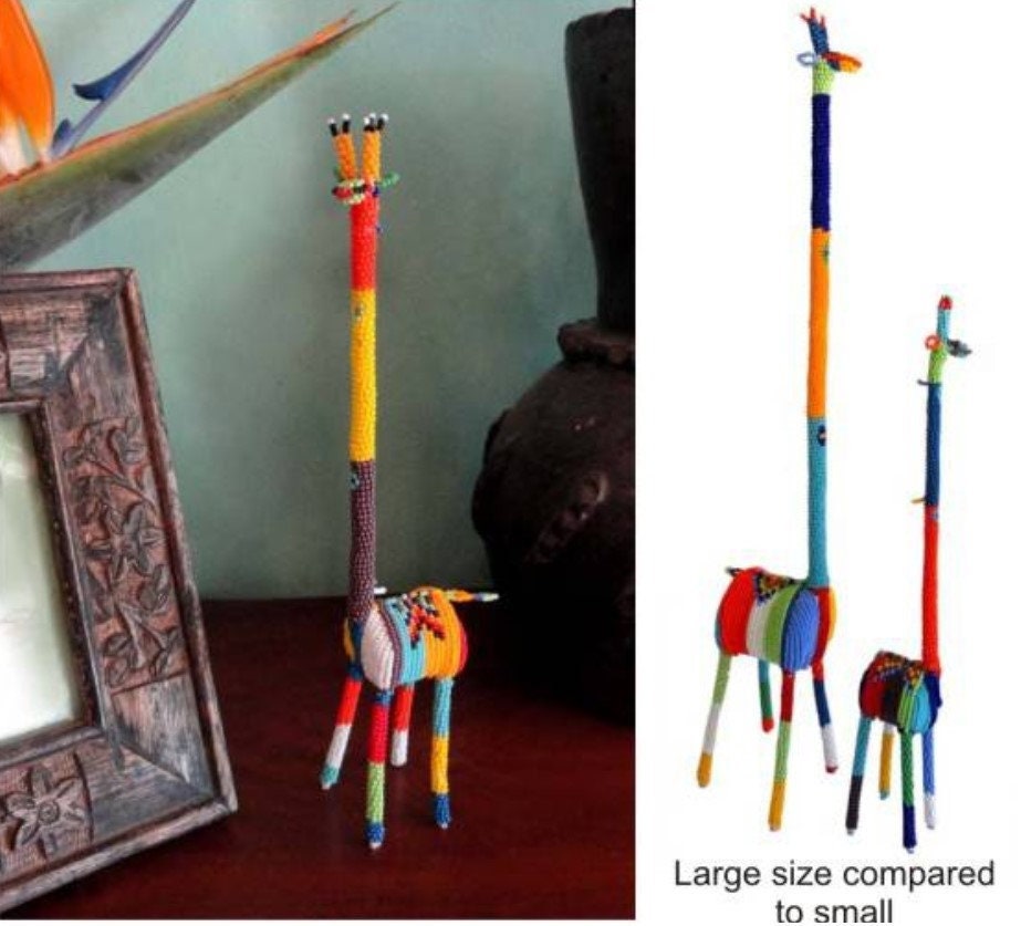 Beaded Giraffe, Handmade Wire Animal, African Curio, Wire Animals