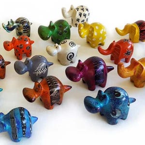 Soapstone Animal Sculpture 3&quot;, Bright funky African statue, Elephant soapstone, Made in Kenya, African Decor, Rhino soapstone stature