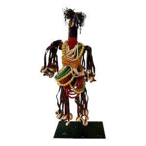 Fali Cameroon Doll Vintage 30cm 12&quot;, Fertility Doll, Namji Doll, Cameroon Doll, Wooden Doll, African Doll, Beaded Doll, African Artifact