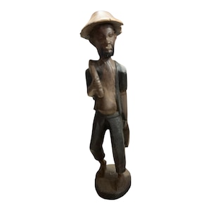 African Wood Hand Carved African Man 40cm 16&quot;, Vintage Head Bust, Wooden African Statue, Artifact, African Statue Man, African Decor, Bust