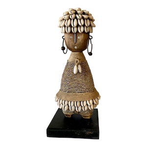 Namji Doll Silver 20cm 7.9&quot;, Fertility Doll, Namji Doll, Cameroon Doll, Wooden Doll, African Doll, Beaded Doll, Cowrie Shells Doll, African