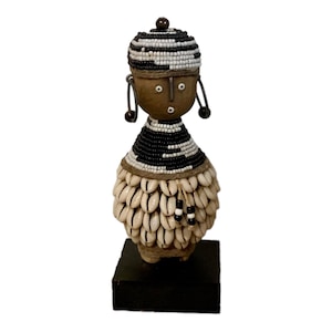 Namji Doll Black & White 16cm 6.3&quot;, Fertility Doll, Namji Doll, Cameroon Doll Wooden Doll African Doll African Art Beaded Doll African Decor