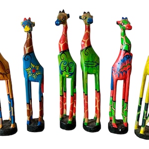 Hand Painted Wooden Giraffe, Handmade Giraffe, Wooden Giraffe, African Decor, Safari Curio, South African Art, Painted Giraffe, Wood Statue