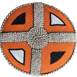 African Beaded Shield 30cm 12&quot;, Beaded and Cowrie Shell Shield, African Shield African wall decor Tikar Beaded Shield Wall Shield Wall Decor