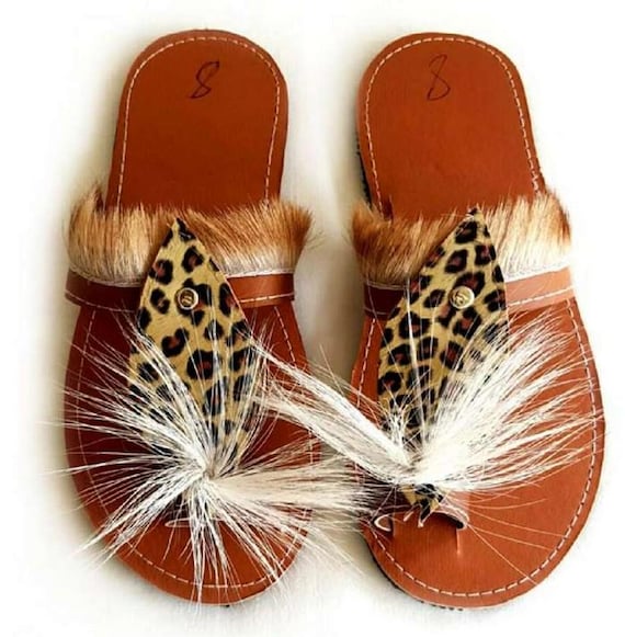 Leopard Skin Print Sandals, Traditional Zulu Shoes, African 