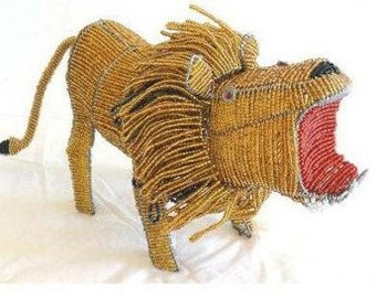 Beaded Handmade African Lion 10.2", Unique gifts, African Decor, African Art, Beaded Art, African Wire Sculpture, Wire Beaded Lion Beading