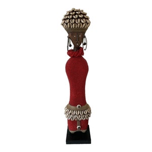 Namji Doll Red 42cm 16.5&quot;, Fertility Doll, Namji Doll, Cameroon Doll, Wooden Doll, African Doll, Beaded Doll, African Cowrie Shell Doll