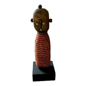 Namji Doll Baby 16cm 6&quot; Red and Gold, Fertility Doll, Namji Doll, Cameroon Doll, Wooden Doll, African Doll, Beaded Doll, African Artifact