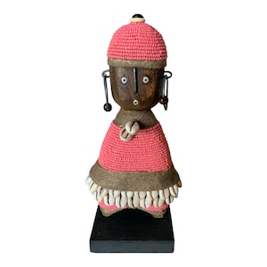 Namji Doll Pink 8.2&quot;, Fertility Doll, Namji Doll, Cameroon Doll, Wooden Doll, African Doll, Beaded Doll, Cowrie Shells Doll, African