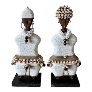 White Namji Dolls, 2 Dolls 30cm 12&quot;, Fertility Doll, Namji Doll, Wooden Doll, African Beaded Doll, African Decor, Beaded Dolls, African Art