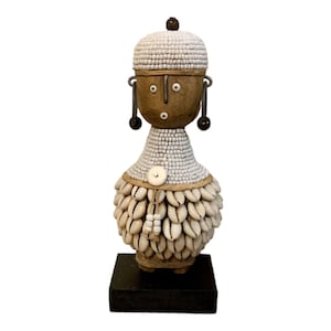 Namji Doll White 16cm 6.2&quot;, Fertility Doll, Namji Doll, Cameroon Doll, Wooden Doll, African Doll, African Art, Beaded Doll, African Decor