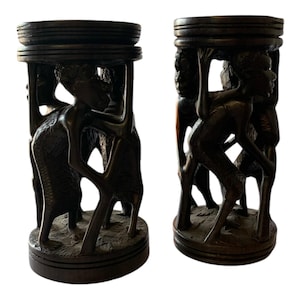 Makonde Ujamaa Family Tree of Life Candle Holders a set of 2, Tanzania Art, Ebony Wood, Tanzania Ebony, African Art, African Decor