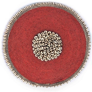 African Beaded Shield 55cm 22&quot;, Beaded and Cowrie Shell Shield, African Shield, African wall decor, Tikar Beaded Shield, Shield Wall Decor