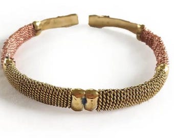 Braccialetti in rame e ottone da 2 pezzi dal Kenya, bracciale regolabile taglia unica, bracciale in ottone, bracciale in rame, fatto a mano in Africa