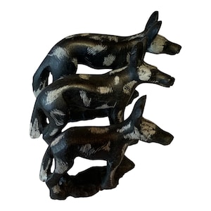 Hand carved soapstone Wild Dogs or Painted Dogs made in Hoedspruit South Africa, Soapstone animals. African scultures, African carving