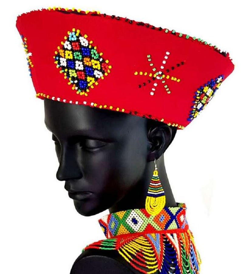 Zulu Hats With Detailed Beadwork 11", Traditional Zulu Hat, Wall Decor ...