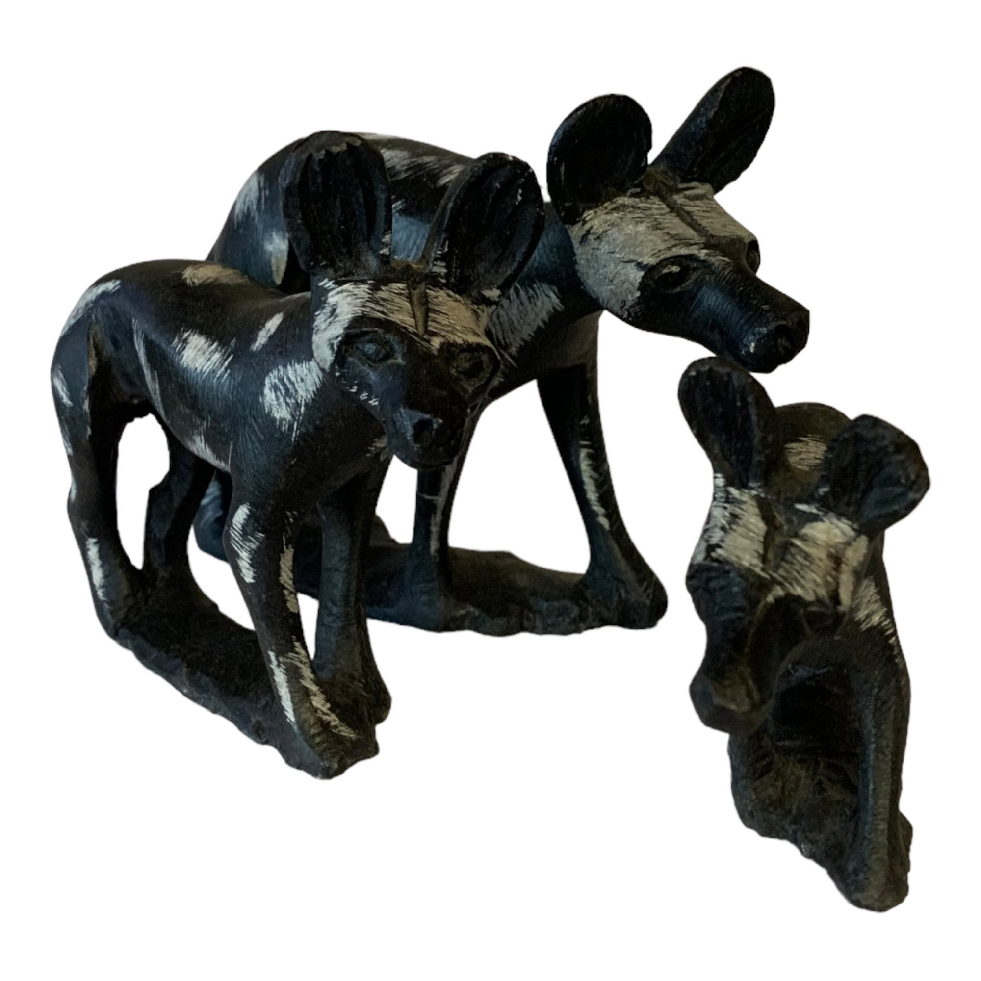 Hand Carved Soapstone Wild Dogs or Painted Dogs Made in Hoedspruit