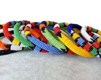 African Zulu Beaded bangles set of 3, handmade in South Africa.