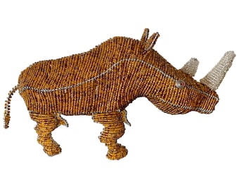 Beaded Handmade African Rhino, Unique gifts, African Decor, African Art, Beaded Art, African Wire Sculpture, Wire Beaded Rhino Beading