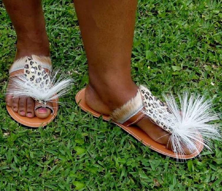 Zulu sandals
Animal skin sandals Leopard Skin Print Sandals, Traditional Zulu Shoes, African  main image 2