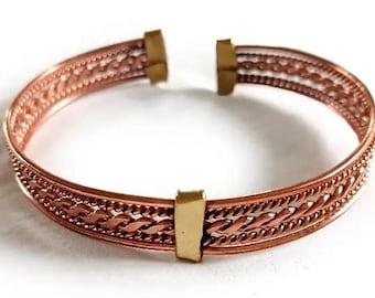 Braccialetti in rame e ottone da 2 pezzi dal Kenya, bracciale regolabile taglia unica, bracciale in ottone, bracciale in rame, fatto a mano in Africa