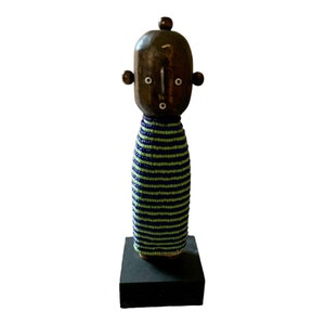 Namji Doll Baby 16cm 6&quot; Green and Blue, Fertility Doll, Namji Doll, Cameroon Doll, Wooden Doll, African Doll, Beaded Doll, African Artifact