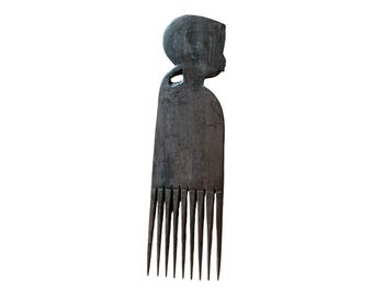 Peineta de ébano tallada a mano, arte africano, adorno de madera (22 cm)