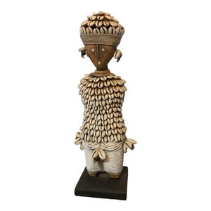 Namji Doll White Beads and Cowrie Shells 31cm 12.2&quot;, Fertility Doll, Namji Doll, Cameroon Doll, Wood Doll, African Doll African Doll Beaded