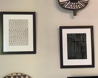 Afrikanisches gerahmtes Schlammtuch-Wandbehang-Set, authentisches Boho-Textildekor (2 Stück)