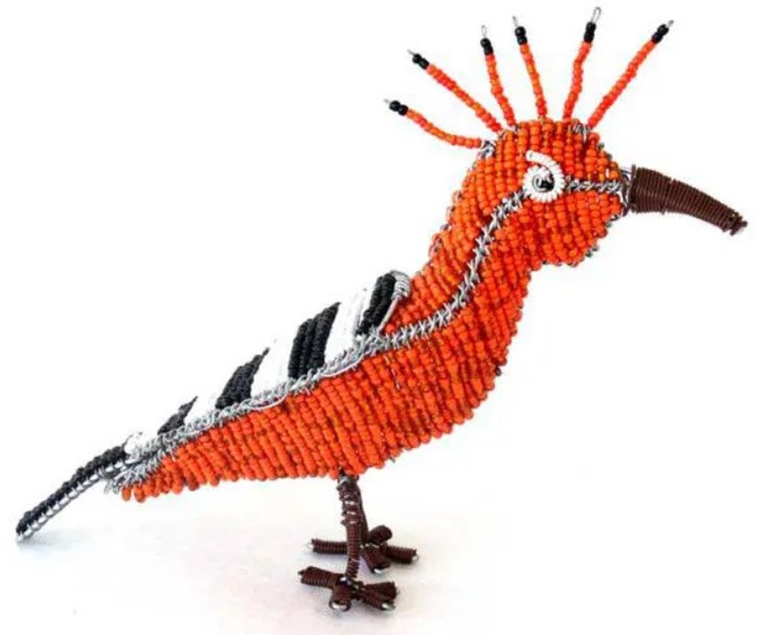 Beaded Freestanding Hoopoe, Handmade Bead and Wire Bird, Beaded Animal