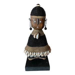 Namji Doll Black 8.2&quot;, Fertility Doll, Namji Doll, Cameroon Doll, Wooden Doll, African Doll, Beaded Doll, Cowrie Shells Doll, African