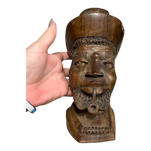 African Wood Hand Carved African Man 22cm 8.6&quot;, Vintage Head Bust, Wooden African bust Artifact, African Statue Man, African Decor