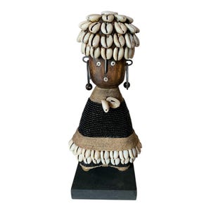 Namji Doll Black 8.2&quot;, Fertility Doll, Namji Doll, Cameroon Doll, Wooden Doll, African Doll, Beaded Doll, Cowrie Shells Doll, African